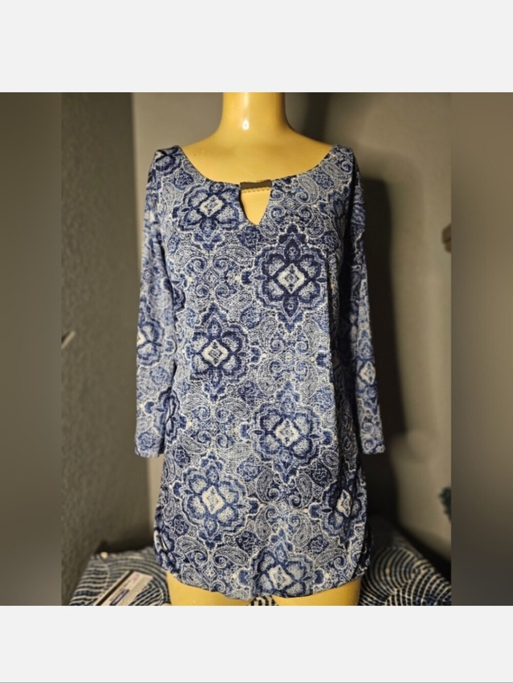 Lane Bryant Blue Paisley Keyhole Blouse